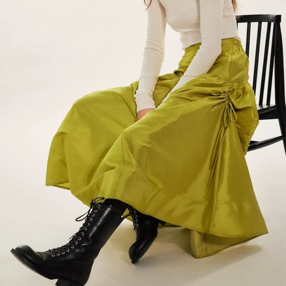 Free People Green Drop Waist Long Midi Skirt